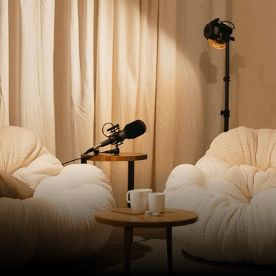 Studio light against a sheer curtain